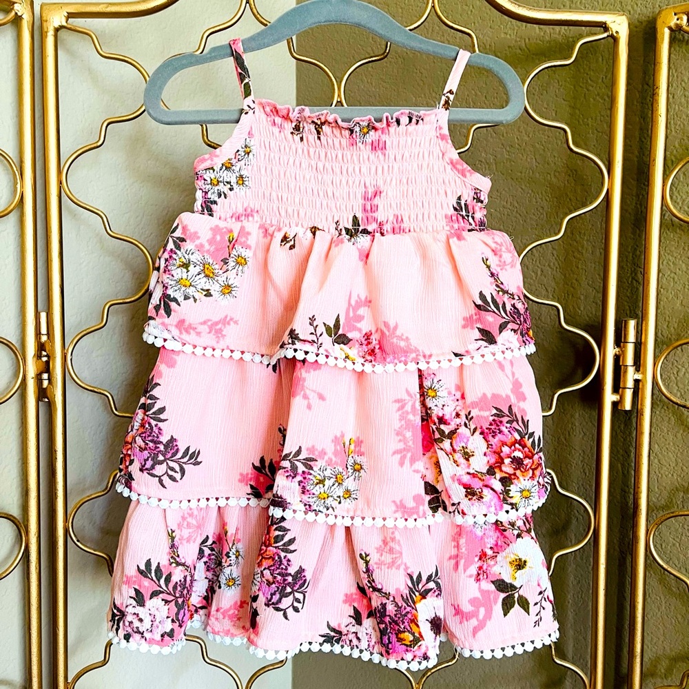 BCBG Multi-Layer Pink & Floral Ruffle Spring Dress
